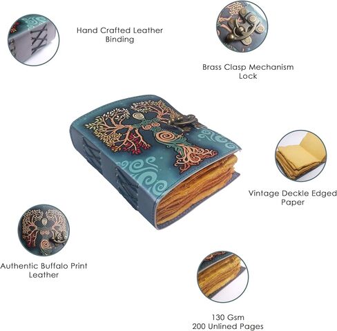 Sun & Moon Vintage Leather Journal for Men & Women 200 Pages of Deckle Deckle Edge Vintage Paper ، Pleantage Sketchbook ، Drawing Journal ، Printed Leather Journal ، Great Gift (7 × 5 Inch) in Saudi Arabia