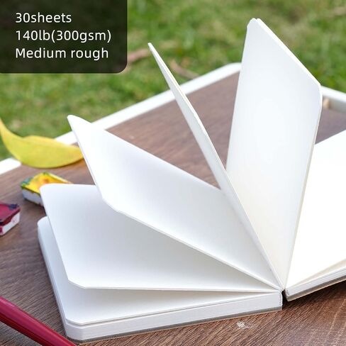 Semleart Watercolor Journal - Compact & Portable ، حزمة 2 ، 3.93 × 3.93 "30 صفحة لكل منهما ، مضغوط بارد ، 140 رطل/300 جم - مثالي للرسم والرسم المائي أثناء التنقل (البرتقالي) in Kuwait