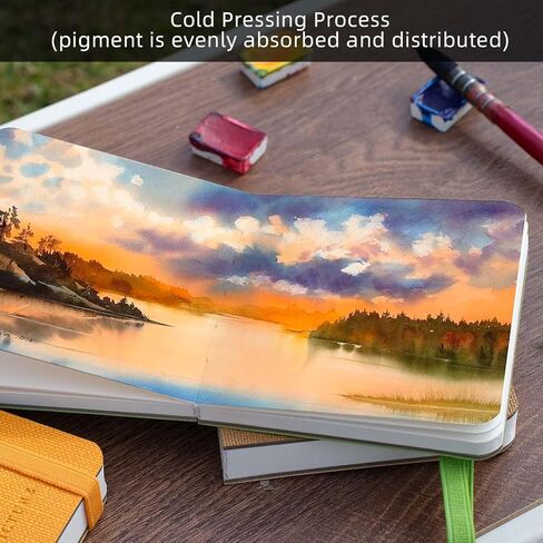 Semleart Watercolor Journal - Compact & Portable ، حزمة 2 ، 3.93 × 3.93 "30 صفحة لكل منهما ، مضغوط بارد ، 140 رطل/300 جم - مثالي للرسم والرسم المائي أثناء التنقل (البرتقالي) in Kuwait