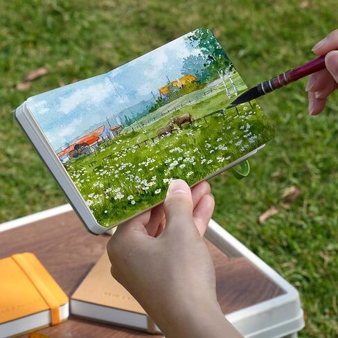 Semleart Watercolor Journal - Compact & Portable ، حزمة 2 ، 3.93 × 3.93 "30 صفحة لكل منهما ، مضغوط بارد ، 140 رطل/300 جم - مثالي للرسم والرسم المائي أثناء التنقل (البرتقالي) in Kuwait