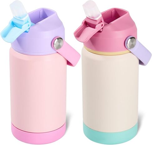 زجاجة مياه معزولة للأطفال سعة 12 أونصة، كوب للأطفال الصغار مقاوم للتسرب مع أغطية بماصة، زجاجات مياه للأطفال للأولاد والبنات في المدارس، زجاجة معزولة بالفراغ من الفولاذ المقاوم للصدأ للأطفال، خالية من مادة BPA، أزرق محيطي in Kuwait