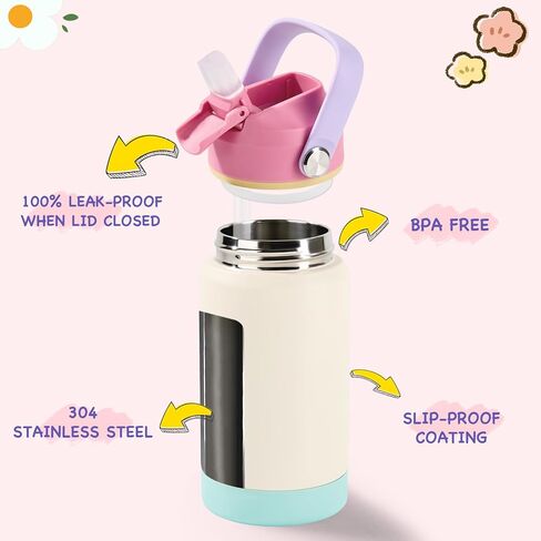 زجاجة مياه معزولة للأطفال سعة 12 أونصة، كوب للأطفال الصغار مقاوم للتسرب مع أغطية بماصة، زجاجات مياه للأطفال للأولاد والبنات في المدارس، زجاجة معزولة بالفراغ من الفولاذ المقاوم للصدأ للأطفال، خالية من مادة BPA، أزرق محيطي in Kuwait