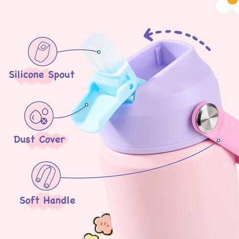 زجاجة مياه معزولة للأطفال سعة 12 أونصة، كوب للأطفال الصغار مقاوم للتسرب مع أغطية بماصة، زجاجات مياه للأطفال للأولاد والبنات في المدارس، زجاجة معزولة بالفراغ من الفولاذ المقاوم للصدأ للأطفال، خالية من مادة BPA، أزرق محيطي in Kuwait