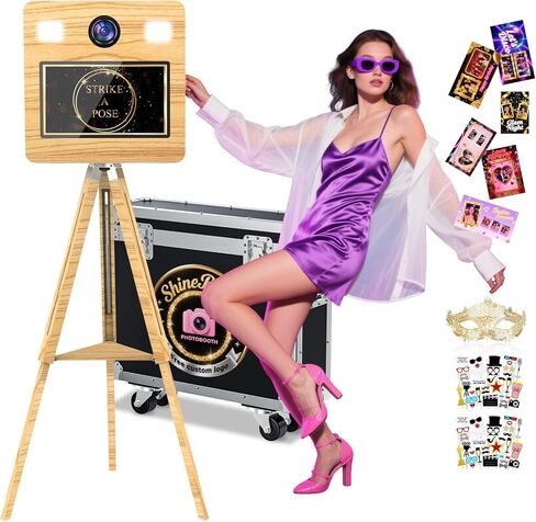 كشك صور المرآة مع علبة الطيران ، تفاعلية 15.6 "شاشة تعمل باللمس DSLR Mirror Photo Booth App App Remote Control RGB Light for Events حفلات زفاف (15.6in Photobooth+Camera+Printer) in Kuwait