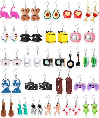 30 Pairs 6 Set Cute Earrings Fun Kawaii Weird Cool Indie Funny Earrings Including Gummy Bear Water Bottle Food Mushroom Boba Tea Earrings Goldfish Flowers Dangle Earrings for Women in Kuwait