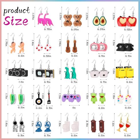 30 Pairs 6 Set Cute Earrings Fun Kawaii Weird Cool Indie Funny Earrings Including Gummy Bear Water Bottle Food Mushroom Boba Tea Earrings Goldfish Flowers Dangle Earrings for Women in Kuwait