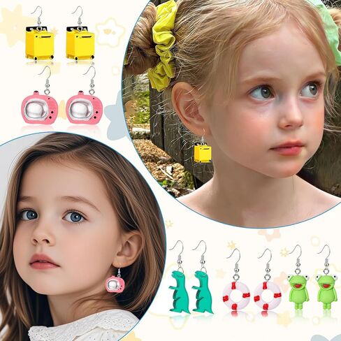 30 Pairs 6 Set Cute Earrings Fun Kawaii Weird Cool Indie Funny Earrings Including Gummy Bear Water Bottle Food Mushroom Boba Tea Earrings Goldfish Flowers Dangle Earrings for Women in Kuwait