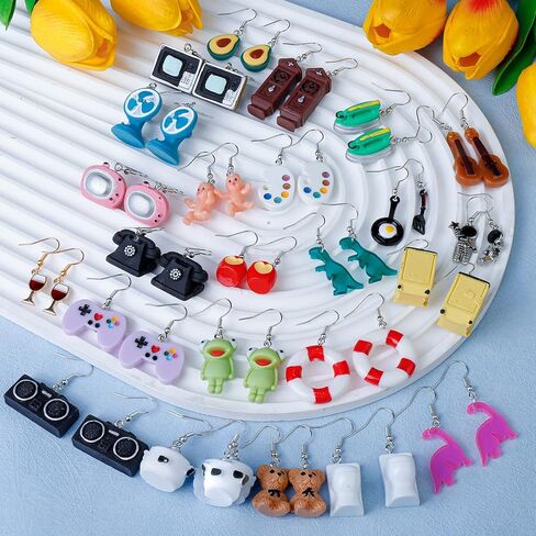30 Pairs 6 Set Cute Earrings Fun Kawaii Weird Cool Indie Funny Earrings Including Gummy Bear Water Bottle Food Mushroom Boba Tea Earrings Goldfish Flowers Dangle Earrings for Women in Kuwait