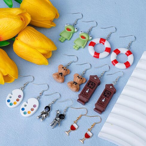 30 Pairs 6 Set Cute Earrings Fun Kawaii Weird Cool Indie Funny Earrings Including Gummy Bear Water Bottle Food Mushroom Boba Tea Earrings Goldfish Flowers Dangle Earrings for Women in Kuwait