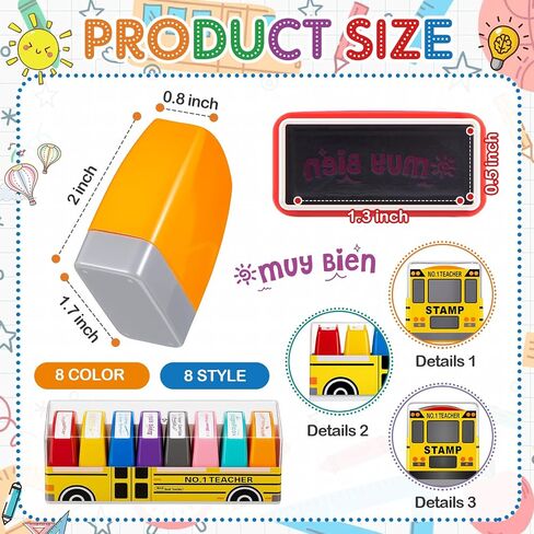 Qilery 8 Pcs Teacher Stamp Spanish Teacher Grading Stamp Gifts Rubber Self Inking Motivation Teacher Stamps for School Spanish Classroom Grading Stamp School Prizes in Kuwait