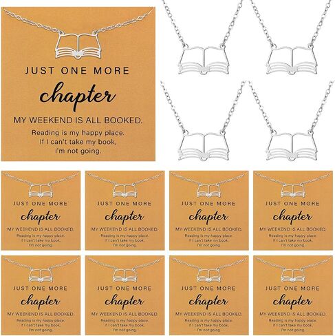 Tondiamo 8 Pcs Book Club Gifts for Women Gold Open Book Necklace Jewelry Reading Gifts with Card for Librarian Lovers Bookish Group Bookworm Literature Lover in Saudi Arabia