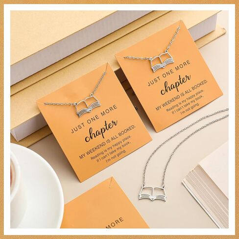 Tondiamo 8 Pcs Book Club Gifts for Women Gold Open Book Necklace Jewelry Reading Gifts with Card for Librarian Lovers Bookish Group Bookworm Literature Lover in Saudi Arabia