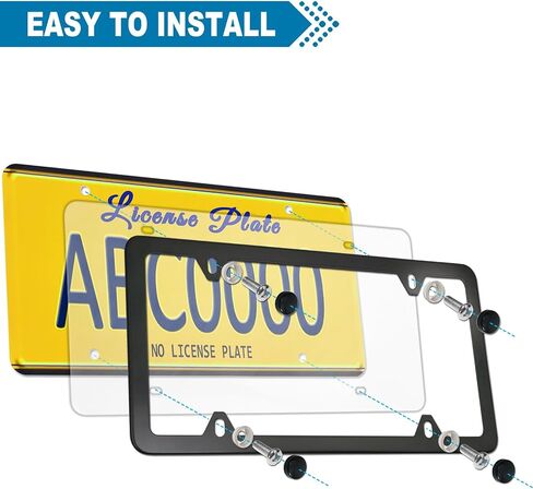 License Plate Frame Cover Kit- Clear Flat Plate Cover & Stainless Steel Car Tag Holder, Unbreakable Novelty Protector Fit Standard US Plate, Mount Screws, Chrome Caps, 1 Pack for Front or Rear in Saudi Arabia