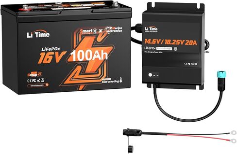 Litime 16V 70Ah Professional Fish Finder LiFePO4 Battery with 18.25V&14.6V 10A Charger, Bluetooth 5.0, Built in BMS, 10 Years Lifetime Perfect for Sonars, Radars, Marine Electronics in Saudi Arabia