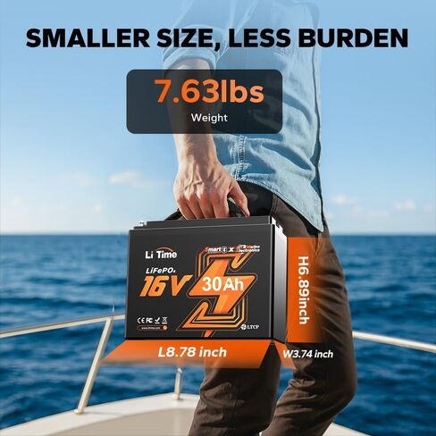 Litime 16V 70Ah Professional Fish Finder LiFePO4 Battery with 18.25V&14.6V 10A Charger, Bluetooth 5.0, Built in BMS, 10 Years Lifetime Perfect for Sonars, Radars, Marine Electronics in Kuwait
