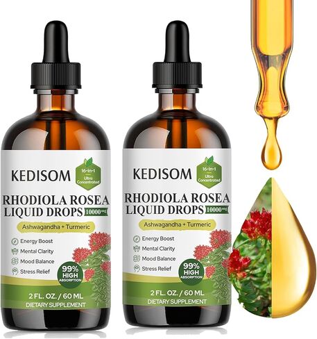 16 in 1 Liposomal Rhodiola Rosea Tincture 2 Fl Oz - Rhodiola Supplement with Ashwagandha, L-Theanine, Turmeric - Rhodiola Rosea Extract Liquid Drops for Energy, Mood, Relaxation in Saudi Arabia