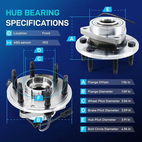 Front 4WD/AWD Wheel Bearing مناسبة لـ 4x4 ​​Chevy Silverado 1500 Tahoe GMC Sierra 1500 Cadillac Escalade ESV Ext Chevrolet 1999-2007 Wheel Wheel and Assembly مجموعة مع ABS 3 Bolt Flange 6 Lug 5150366 in Kuwait