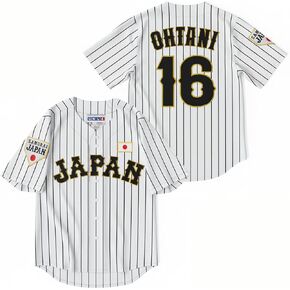 Mens Ohtani 16# Japan Baseball Jerseys Black and White in Kuwait