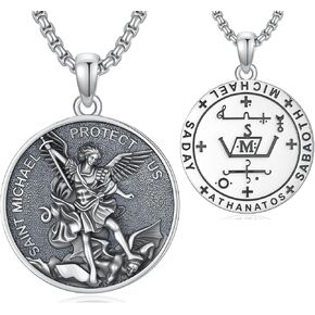 Seiyang Saint Necklace 925 Sterling Silver Patron Amulet Medal Jewelry for Men Women (with Gift Box) in Kuwait