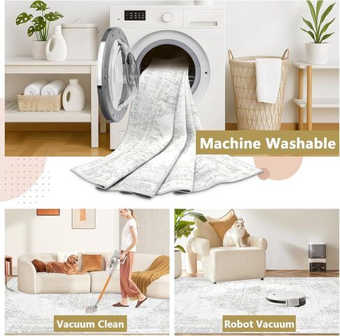 5x7 Area Rugs for Living Room: Washable Rug Vintage Retro Rugs with Non-Slip Backing Low Pile Indoor Carpet for Bedroom Dining Room Home Office (Beige, 5' x 7') in Saudi Arabia