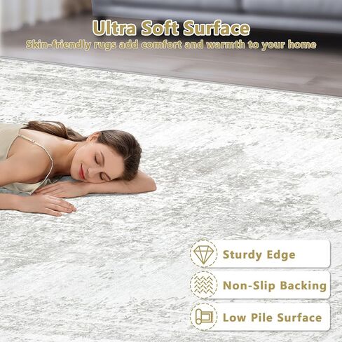 5x7 Area Rugs for Living Room: Washable Rug Vintage Retro Rugs with Non-Slip Backing Low Pile Indoor Carpet for Bedroom Dining Room Home Office (Beige, 5' x 7') in Saudi Arabia