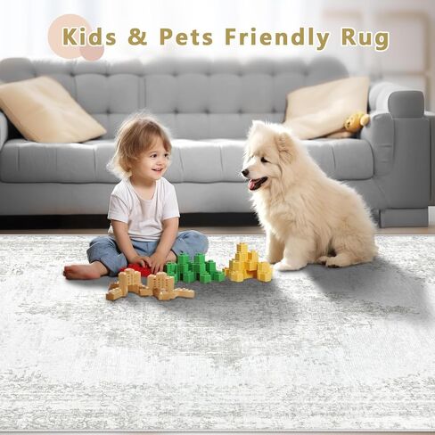 5x7 Area Rugs for Living Room: Washable Rug Vintage Retro Rugs with Non-Slip Backing Low Pile Indoor Carpet for Bedroom Dining Room Home Office (Beige, 5' x 7') in Saudi Arabia