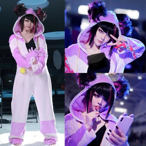 Juri Han Wig with Bangs Street Fighter Wigs for Women Short Black and Pink Wigs of Bull Horn Pointed Hairstyle for Anime Halloween Costume Party Outfit for Christmas+ Wig Cap in Saudi Arabia