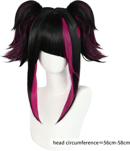 Juri Han Wig with Bangs Street Fighter Wigs for Women Short Black and Pink Wigs of Bull Horn Pointed Hairstyle for Anime Halloween Costume Party Outfit for Christmas+ Wig Cap in Saudi Arabia