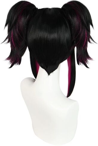 Juri Han Wig with Bangs Street Fighter Wigs for Women Short Black and Pink Wigs of Bull Horn Pointed Hairstyle for Anime Halloween Costume Party Outfit for Christmas+ Wig Cap in Saudi Arabia