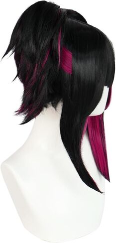 Juri Han Wig with Bangs Street Fighter Wigs for Women Short Black and Pink Wigs of Bull Horn Pointed Hairstyle for Anime Halloween Costume Party Outfit for Christmas+ Wig Cap in Saudi Arabia