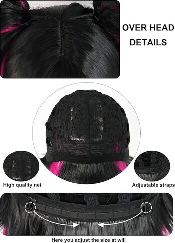 Juri Han Wig with Bangs Street Fighter Wigs for Women Short Black and Pink Wigs of Bull Horn Pointed Hairstyle for Anime Halloween Costume Party Outfit for Christmas+ Wig Cap in Saudi Arabia