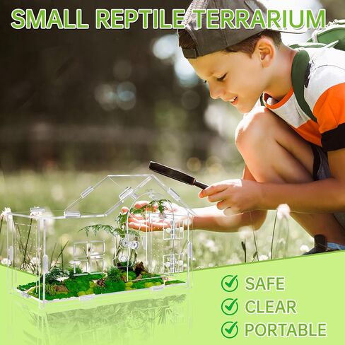 Acrylic Jumping Spider Enclosure with Double Compartments, Large Size,15.7 * 7.8 * 7.8 inches, Reptile Terrarium Aquarium Breeding Tank for Reptiles Spiders Snake Lizard in Kuwait
