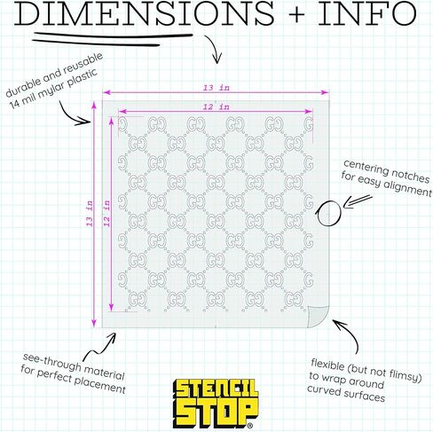 GG Pattern Stencil – 12 x 12 Inches, Reusable Stencil for Painting on Wood, Walls, Fabric, and Crafts – Durable Plastic for DIY Art & Home Decor in Kuwait