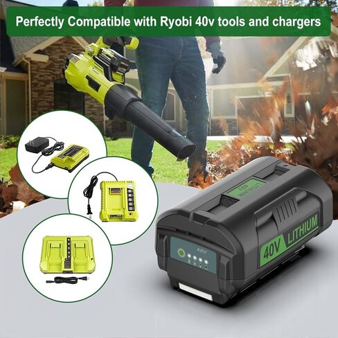 Powilling 40v 6.5ah استبدال بطارية Ryobi 40V وشاحن التحرير والسرد متوافق مع بطارية Ryobi 40 Volt OP4026 OP40601 OP4050A OP4040 OP4030 OP4050 مع OP401 40 فولت شاحن in Kuwait