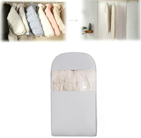 Space Saving Hanging Garment Bag with Self Compression Zipper, 2025 New Space Saver Clothes Storage Organizer, Dust Cover Clothes Bags for Down Coat Suit Dress or Jacket (Beige, XL) in Saudi Arabia