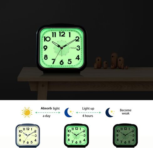 5.5" Extra Large Analog Alarm Clock Silent Non Ticking, Glow in Dark dial, Gentle Wake, Beep Sounds, Increasing Volume, Battery Operated Snooze and Manual Light, Easy Set (Best for Elder) in Kuwait