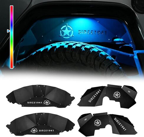 Front & Rear Inner Fender Liners Wheel Cover for 2018-2024 Jeep Wrangler JL JLU Unlimited Bolt-on Wheel Liners Engine Protection with Light & Star Logo, 4 PCS in Saudi Arabia