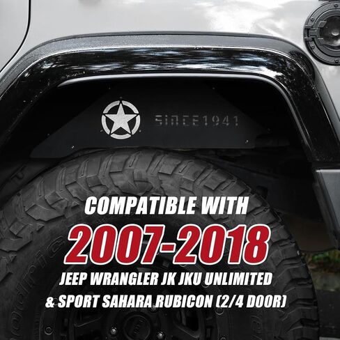 Front & Rear Inner Fender Liners Wheel Cover for 2018-2024 Jeep Wrangler JL JLU Unlimited Bolt-on Wheel Liners Engine Protection with Light & Star Logo, 4 PCS in Saudi Arabia