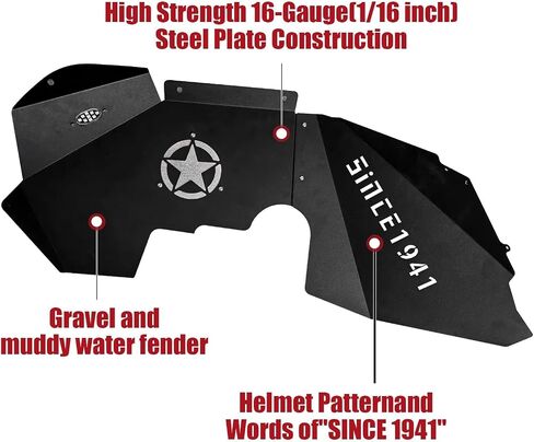 Front & Rear Inner Fender Liners Wheel Cover for 2018-2024 Jeep Wrangler JL JLU Unlimited Bolt-on Wheel Liners Engine Protection with Light & Star Logo, 4 PCS in Saudi Arabia