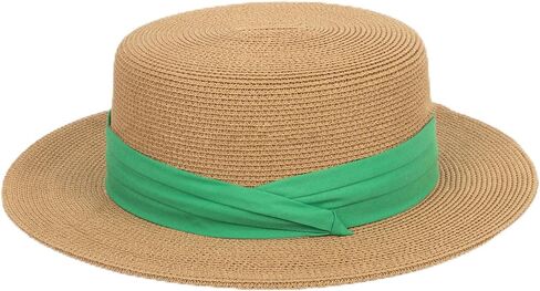 Straw Flat Top Sun-Boater-Hat for Men Women, Wide Brim Straw-Panama-Summer-Beach-Pork-Pie-Hats for Men Women(S/M) in Saudi Arabia