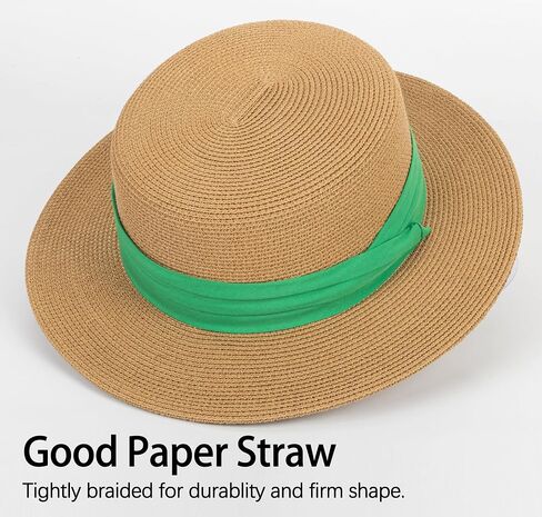 Straw Flat Top Sun-Boater-Hat for Men Women, Wide Brim Straw-Panama-Summer-Beach-Pork-Pie-Hats for Men Women(S/M) in Saudi Arabia