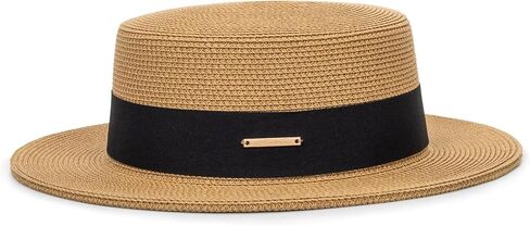 Straw Flat Top Sun-Boater-Hat for Men Women, Wide Brim Straw-Panama-Summer-Beach-Pork-Pie-Hats for Men Women(S/M) in Saudi Arabia