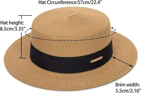 Straw Flat Top Sun-Boater-Hat for Men Women, Wide Brim Straw-Panama-Summer-Beach-Pork-Pie-Hats for Men Women(S/M) in Saudi Arabia