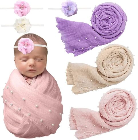Newborn Photography Props Blanket-6 Pcs Baby Photoshoot Props Wrap for Boy Girl Baby Photo Props Blanket Headbands in Saudi Arabia