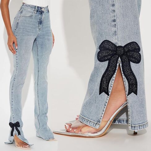 Iron On Patches Glitter 5Pcs Sweatshirt Side Bow Embroidered Patch Cute Sequin Applique Sew On Fabric Patches Shiny DIY Decorative Accessories Lovely for Girls Women Clothes Backpacks Jackets,Navy in Kuwait