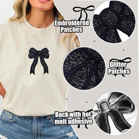 Iron On Patches Glitter 5Pcs Sweatshirt Side Bow Embroidered Patch Cute Sequin Applique Sew On Fabric Patches Shiny DIY Decorative Accessories Lovely for Girls Women Clothes Backpacks Jackets,Navy in Kuwait