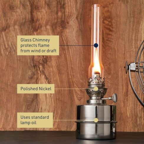 Oil Lamp - 15.5" Decorative Lamp with Antique-Style Glass Body and Brass Accents - Large Kerosene Lantern with Adjustable Wick - Oil Lamps for Indoor Use by Kings County Tools (Blue) in Kuwait