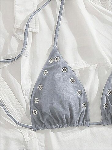 WDIRARA Women's 2 Piece Bikini Set Grommet Eyelet Halter Triangle String Swimsuit Tie Side Bathing Suit in Saudi Arabia