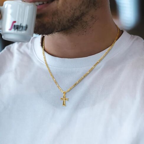 Cross Necklace 14K Gold Cross Necklace for Men Cubic Zirconia Center Mariner Gold Chain Necklaces for Mens Dainty Pendant 20/22/24in in Kuwait