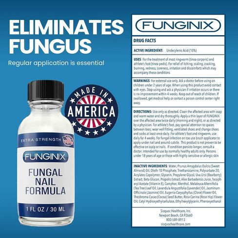 Funginix Toenail Fungus Treatment - أقصى قوة - علاج فطريات الأظافر للأظافر الفطرية - محلول سائل مضاد للفطريات - مصنوع في زجاجة الولايات المتحدة الأمريكية - (قد تختلف التغليف) in Kuwait